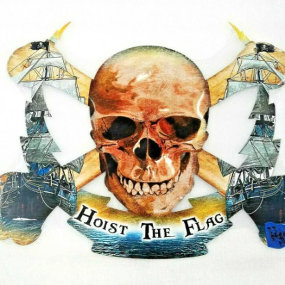 20" pirate ship raising flag Skull naval battle cross bone USA STEEL Metal Sign - Picture 4 of 4